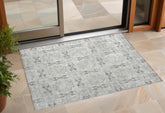 3' X 5' Ivory and Gray Floral Medallion Washable Non Skid Indoor Outdoor Area Rug